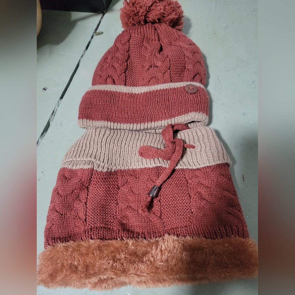 Lot of winter hats, 2 headbands, cozy socks, and a neck protector.